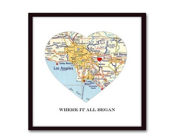 Where it All Began Anniversary gift for husband, Personalized Heart Map Print, 1st Wedding Anniversary, One Year Paper Anniversary Art Print