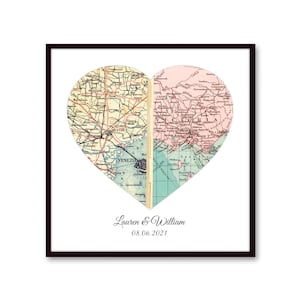 Personalized Heart Map Print Anniversary Gift | Custom Wedding Gift, Paper Anniversary Map Art, Engagement Gift