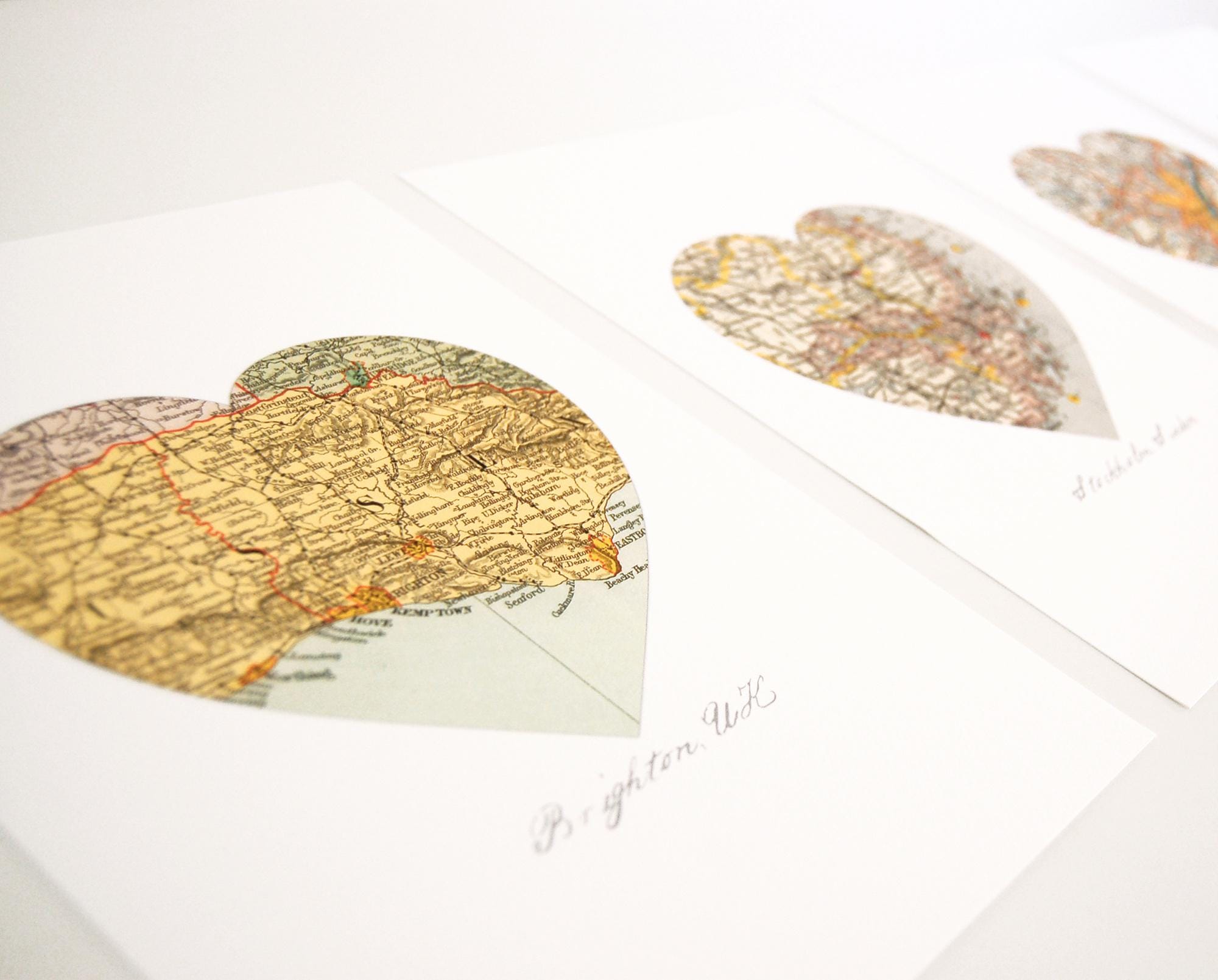 Custom Heart Map Custom Heart Map Anniversary Gift Set of 4 Personalized Map Art Prints ...