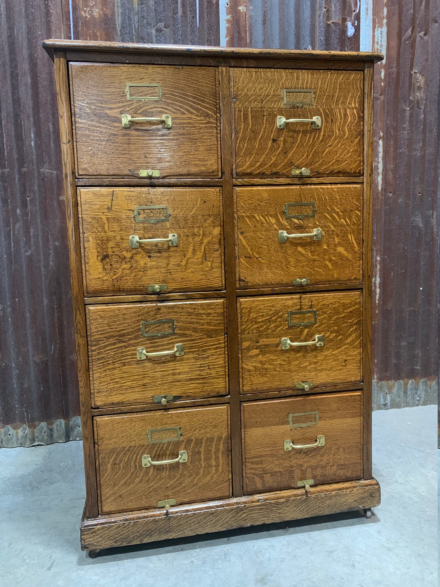 Antique Solid Oak Mission Style Filing Cabinet 8 Drawer Home Etsy