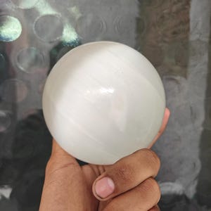 Hand-Carved Selenite Sphere - Calming Crystal for Meditation (4 Inches Approx.)