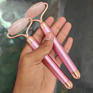 Rose Quartz Electric Facial Roller: Vibrating Massage Tool for Glowing Skin