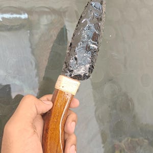 Black Obsidian Ritual Knife: Handcrafted Crystal Blade, Wooden Handle
