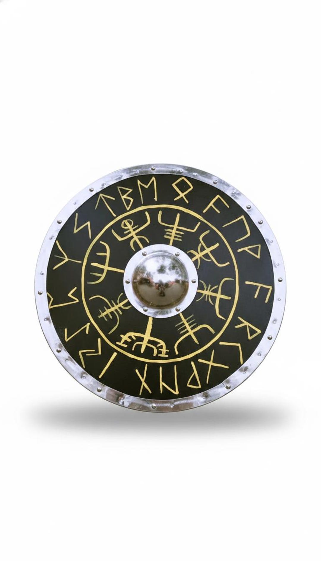 Shield Rune Designs Viking Shield With Runes, Medieval Norse Decorative Round Shield, Black ...