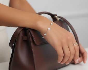 Pulsera minimalista de ópalo • Delicada pulsera de ópalo en oro o plata • Joyería con piedra natal de octubre • Pulsera minimalista para uso diario