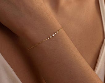 Minimalist Diamond Bracelet, Dainty Station Bracelet for Women, Simple Everyday Bracelet, Gift for Her, Birthday Gift, Anniversary Gift