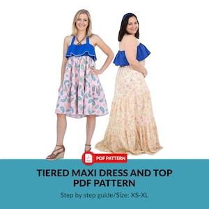 Tiered Maxi Dress and Top PDF Sewing Pattern, Beginner Friendly DIY Clothing