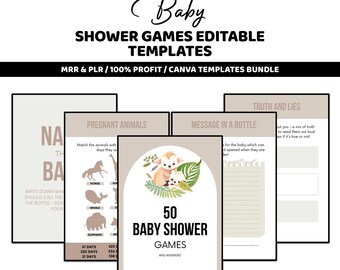 Paquete de juegos para baby shower / Plantillas editables de Canva / Juegos de fiesta imprimibles