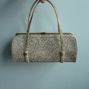 Vintage 50s Python Print Vinyl Handbag Purse  evening bag pocketbook  tote