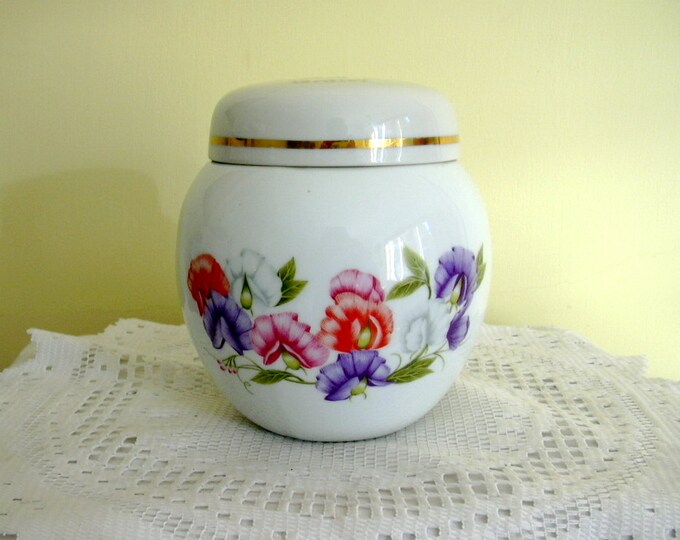 Vintage China Lidded Ginger Temple Jar Floral Flowers Sweet Peas