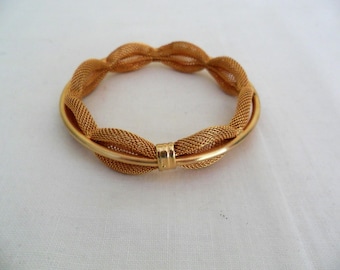 Vintage Gold Tone Cinched Mesh Bangle Bracelet