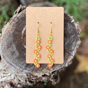 Dainty Daisy Chain Beaded Earrings: Hand Sewn Boho Floral Vine