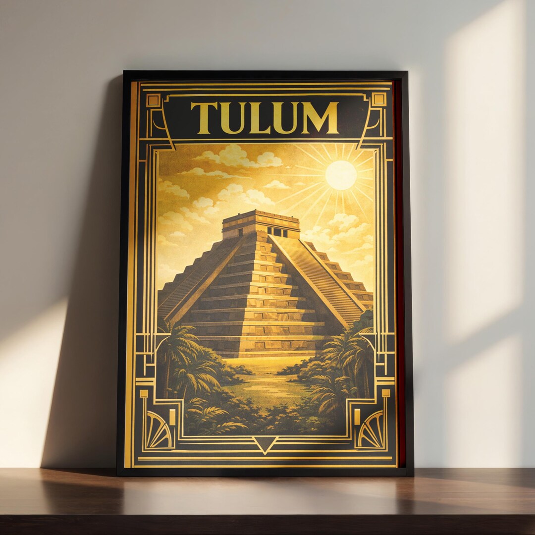 Tulum Pyramid Art Deco Canvas Print – Vintage Travel Poster - Etsy