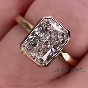 3.00CT Radiant Cut Moissanite Solitaire Ring, 14K Yellow Gold Engagement Ring, Bezel Setting, Statement Ring, Gift For Her, Anniversary Ring