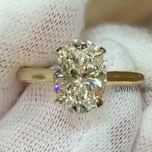 2.00CT Oval Moissanite Thin Band Oval Engagement Ring, 14K Solid Gold Simple Oval Solitaire Ring, Delicate & Dainty Promise Ring For Her