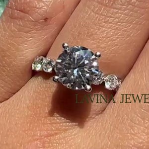Round Moissanite Engagement Ring, Solitaire Moissanite Diamond Wedding Ring, Classic Bridal Ring, 14K Solid White Gold Pave Set Promise Ring
