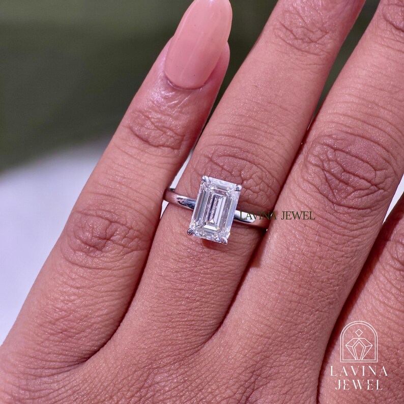 Emerald Cut Engagement Ring Emerald Lab Grown Diamond Solitaire Ring ...
