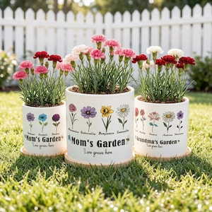 Personalized Birth Month Flower Pot, Custom Ceramic Planter for Mom, Grandma Gift, Mother's Day Garden Decor, Family Name Pot, Gift for Her
