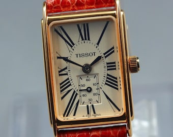 Near MINT TISSOT A222 Silver Roman Tank Small Seconds Quartz 18mm Ladies Watch