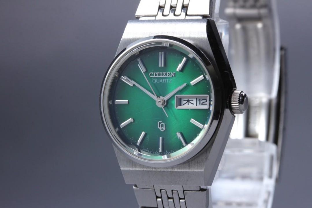 CITIZEN CQ 4-752953 Day Date Green Dial Quartz 24mm Ladies Watch 1989 ...