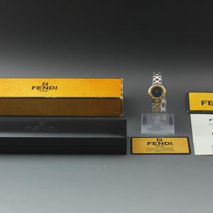 Near MINT / Full Set* FENDI 900L Gold Two-Tone Black Dial Quartz Ladies Watch