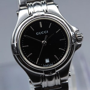 【希少】グッチ GUCCI 腕時計 9040L レディース シルバー 黒 HqzIGn1omdbIUsqGvyR3SF3TOZnL5c