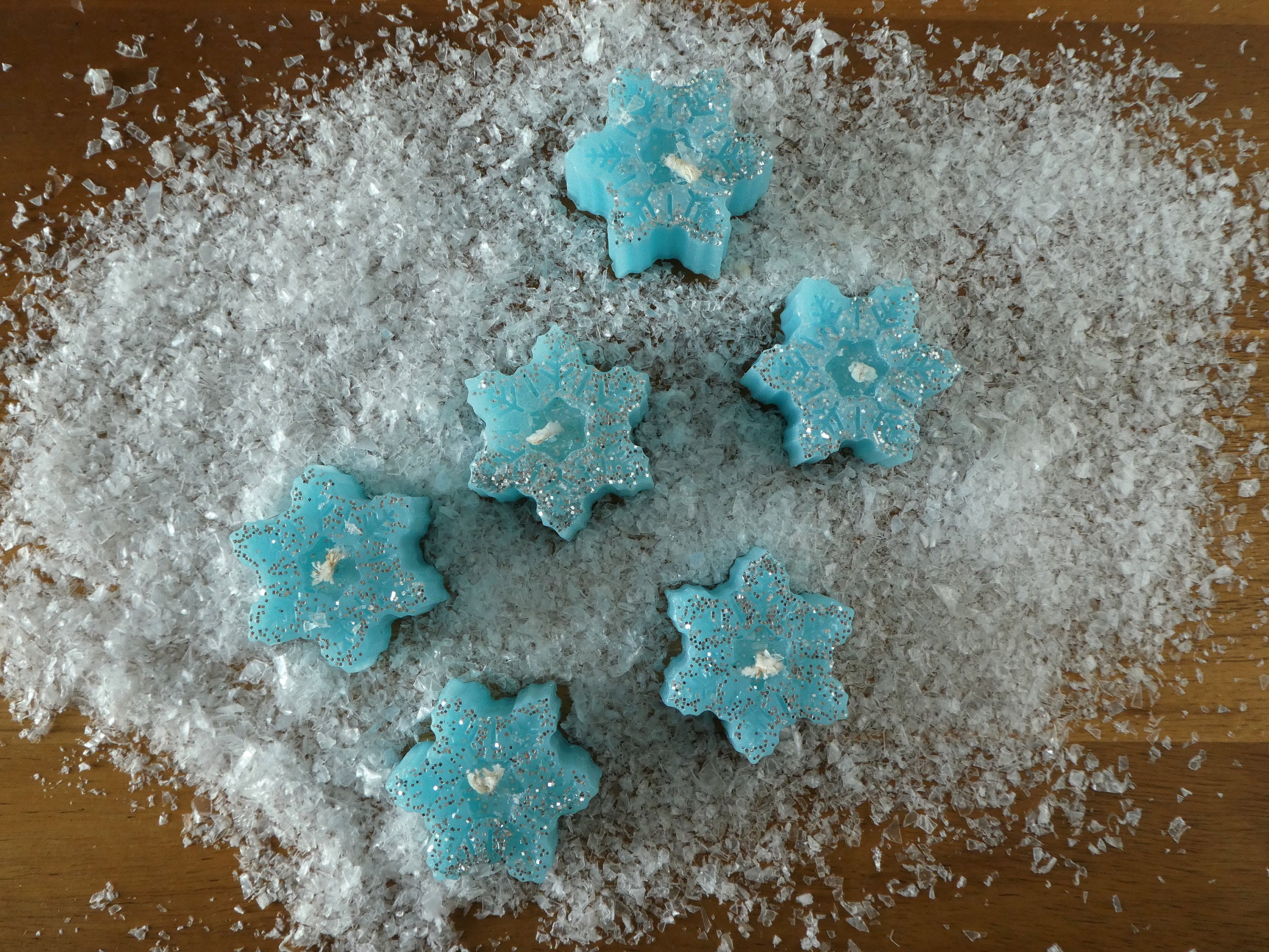 Snowflake floating candles set of 6 / Blue with silver glitter Etsy