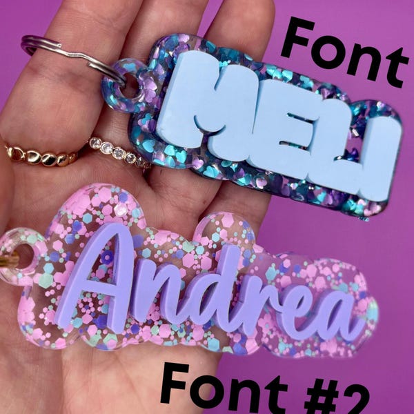 Personalized Acrylic Name Keychain - Custom Glitter Acrylic Keychain, Bag Charm, Girly Gift for Her, Aesthetic Font Options Available