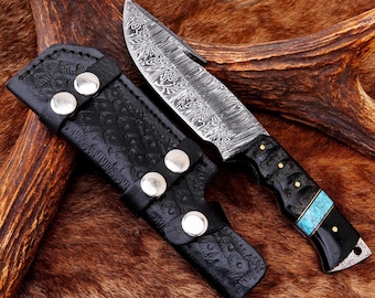 Handmade Damascus Steel Hunting Knife with Custom Bone Handle & Leather Sheath, Premium Bushcraft Knife, Anniversary Gift, Gift For Him