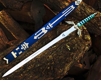 Espada Maestra Link forjada a mano personalizada - Espada de acero inoxidable de The Legend of Zelda, Espada de Hyrule de Blue, Espada de espiga completa, regalo de Navidad para él