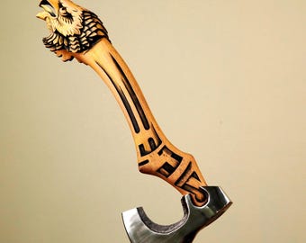 Custom Hand-Carved Wooden Handle Axe with Sharp Steel Blade - Premium Gift for Collectors, Birthday Gift, Father's Day Gift, Gift For Him