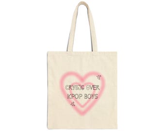 Crying Over Kpop Boys Cotton Canvas Tote Bag | K-Pop Fan Gift