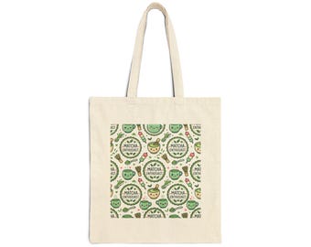 Matcha Tea Pattern Tote Bag | Matcha Leaves Cups Illustration
