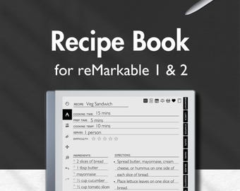 Recipe Book for reMarkable 2, Recipe Journal, Recipe Template, Digital Cookbook, Meal Planner for reMarkable, Grocery list, Recipe Organizer