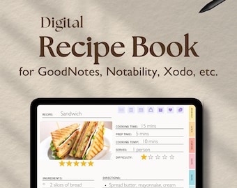 Digital Recipe Book, Goodnotes Cookbook iPad Recipe Journal Recipe Planner, Digital Weekly Meal Planner Grocery List, Recipe Organizer