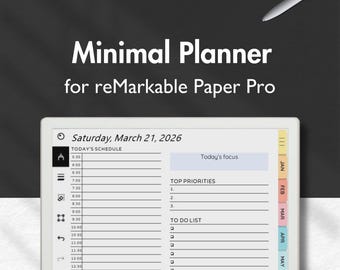 Planner for reMarkable Paper Pro, Daily Planner for reMarkable, Templates for reMarkable, To Do, Calendar, Notes, Finances, Project, Agenda
