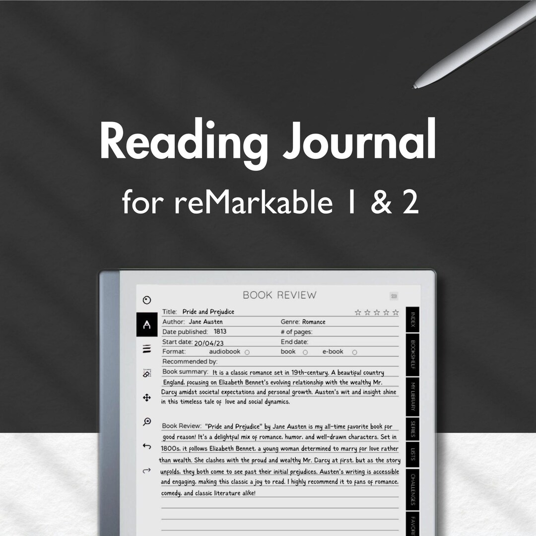 Tre Journal Reading Journal for Remarkable 2, Template for Remarkable, Book Review ...