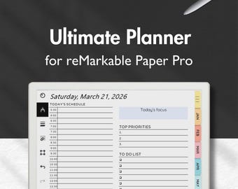 Planificador para reMarkable Paper Pro, Planificador 2026 para reMarkable, Plantillas para reMarkable, Tareas pendientes, Calendario, Notas, Finanzas, Proyecto, Agenda