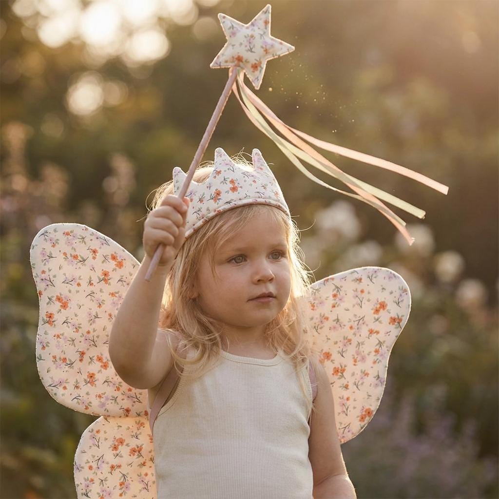 REYOK Feen Kostüm Set Für Mädchen – Schmetterlingsflügel, Stirnband, Zauberstab, Tutu & Blumenveil – Für 3-8 Jahre
