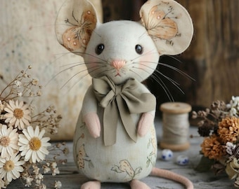 Mouse Sewing Pattern PDF Plush Toy – Vintage Mouse Doll Pattern – Stuffed Animal Sewing Tutorial – DIY Fabric Mouse Gift