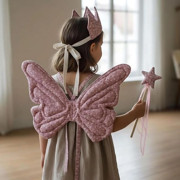 Kids Butterfly Wings Crown Sewing Pattern | Dusty Rose Costume PDF | Easy Beginner Tutorial | Floral Wings Crown | Halloween Kids Craft