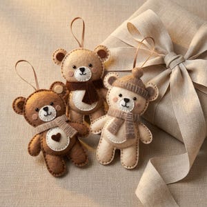 Felt Bear Ornament Collection | Handmade Felt Bear Christmas Ornaments | Cute Teddy Bear Tree Decor | Holiday Felt Animal Ornaments