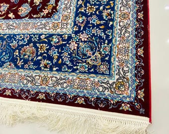 8x11. Maroon Floral Persian-Style Woven Rug with Fringe
