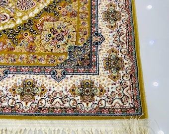 Luxury Gold‑Base Prayer Carpet with Floral Border