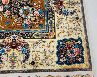 Rectangular Persian-Style Rug: Cream, Gold, Pink, Blue Floral Medallion (8x11)