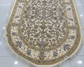 Oval Persian-Style Floral Medallion Rug with Fringe (5x8)