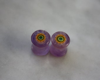 0g Amethyst and Murrini Inlay Plugs