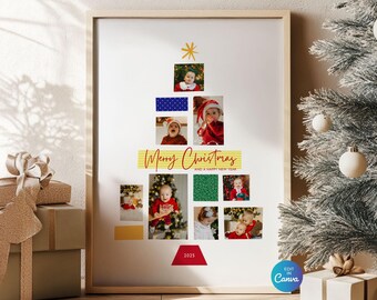 Christmas Tree Photo Collage, Modern Holiday Wall Art: Editable Canva Template (Digital Download)