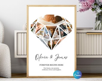 Wedding Anniversary Diamond Photo Collage Poster: Editable Canva Template (Digital Download)