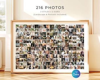 216 Wedding Photo Collage Template, Anniversary Keepsake, Minimalist Grid Design Poster, Landscape Portrait, Editable in Canva
